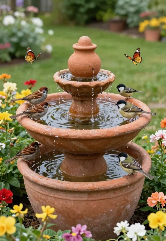 15 Beautiful Bird Bath Fountain Ideas to Attract Birds 6. Rustic Clay Pot Bird Bath Fountain 0