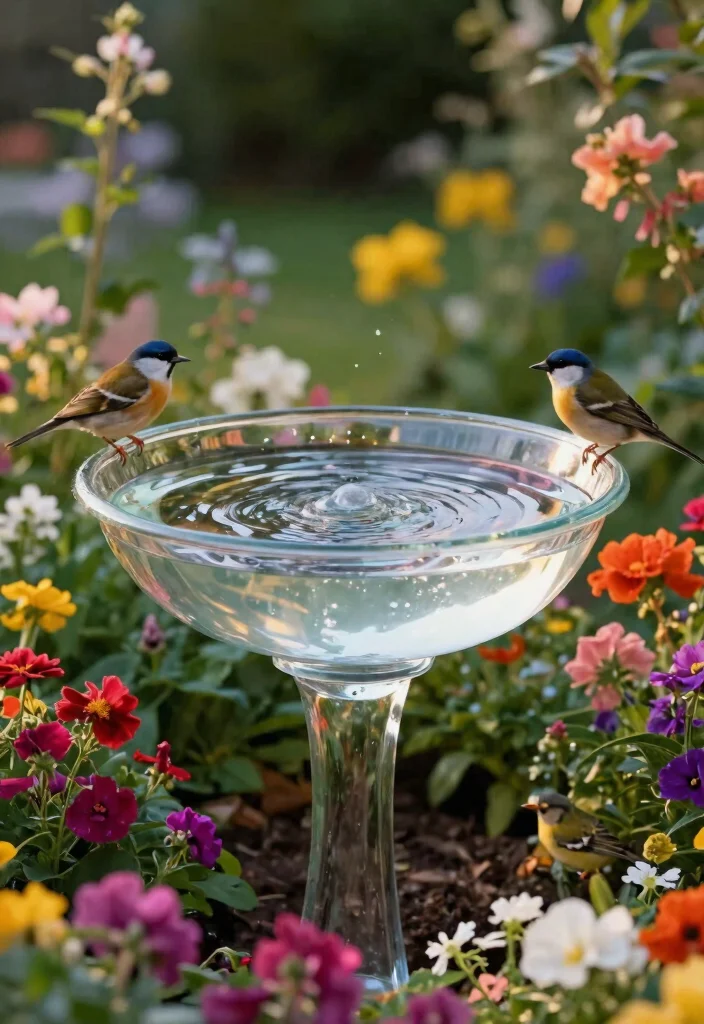 15 Beautiful Bird Bath Fountain Ideas to Attract Birds 7. Unique Glass Bowl Fountain 0