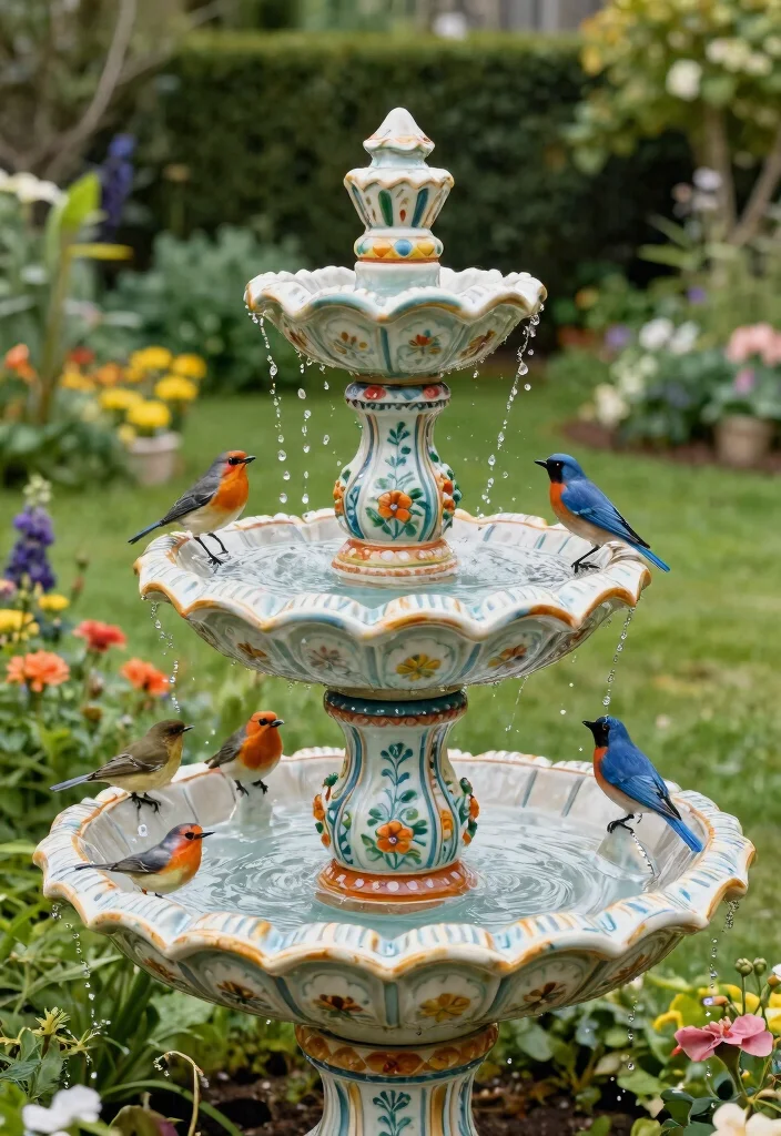 15 Beautiful Bird Bath Fountain Ideas to Attract Birds 8. Elegant Ceramic Bird Bath Fountain 0