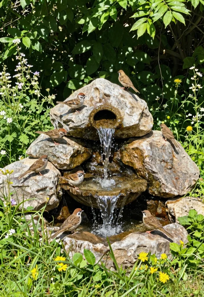 15 Beautiful Bird Bath Fountain Ideas to Attract Birds 9. Decorative Rock Bird Bath Fountain 0