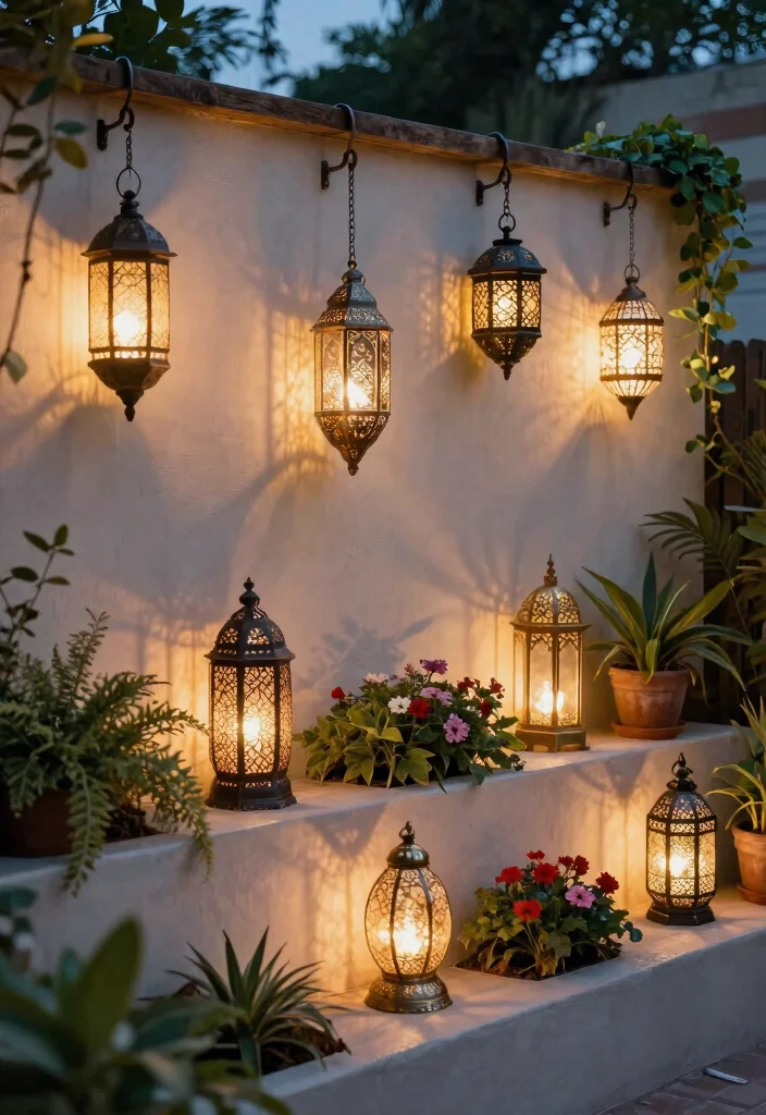 15 Beautiful Outdoor Garden Wall Art Inspiration 12. Decorative Lanterns 0