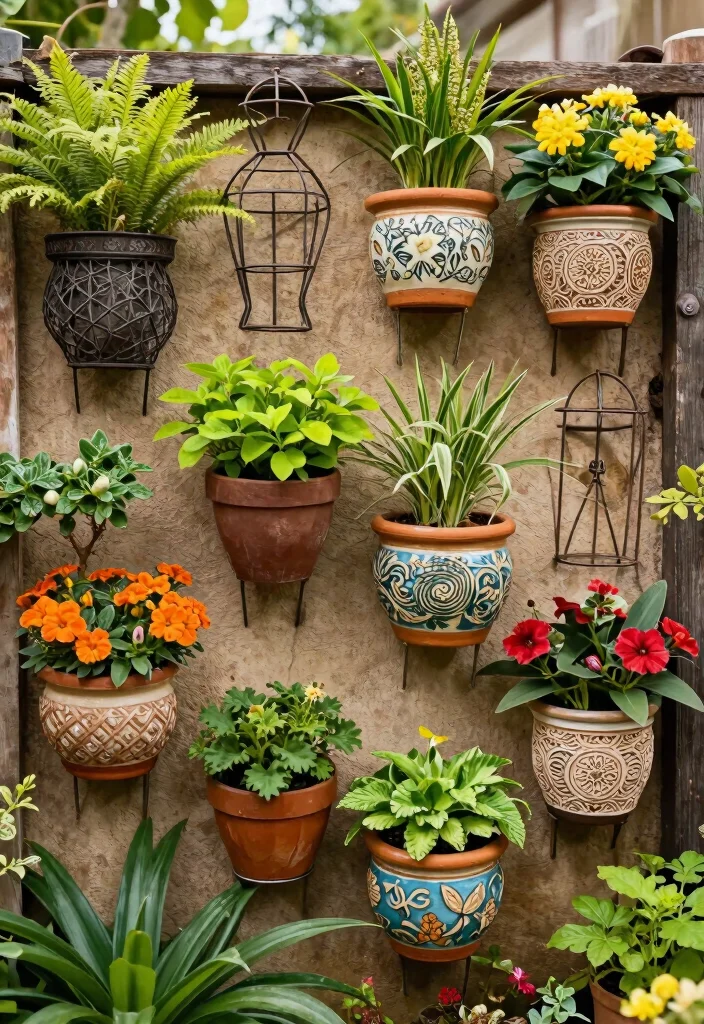 15 Beautiful Outdoor Garden Wall Art Inspiration 13. Creative Plant Holders 0