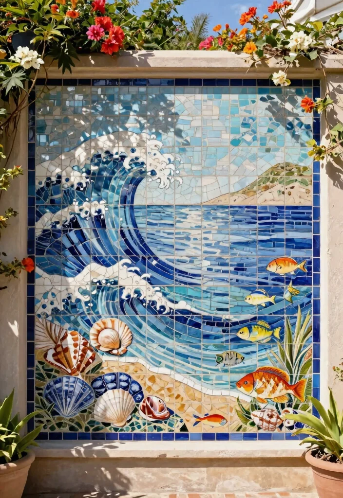 15 Beautiful Outdoor Garden Wall Art Inspiration 2. Mosaic Tile Murals 0