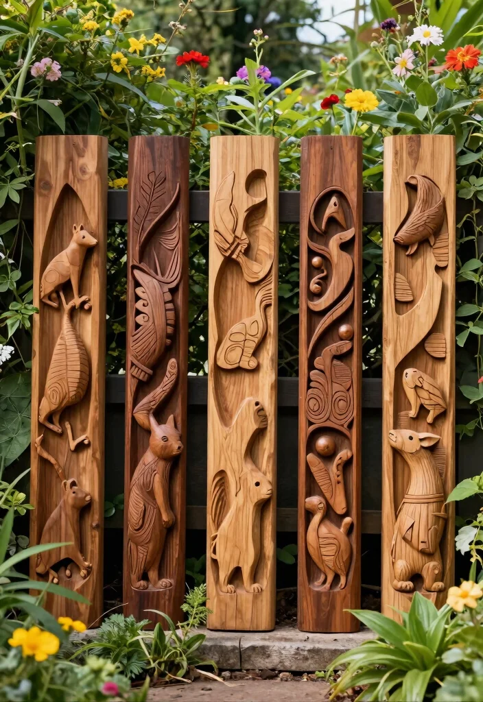 15 Beautiful Outdoor Garden Wall Art Inspiration 6. Artisanal Wood Carvings 0