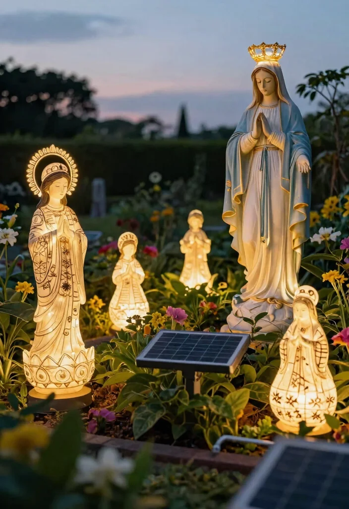 15 Bright Solar Powered Garden Path Lights Ideas 11. Elegant Solar Focused Statues 0