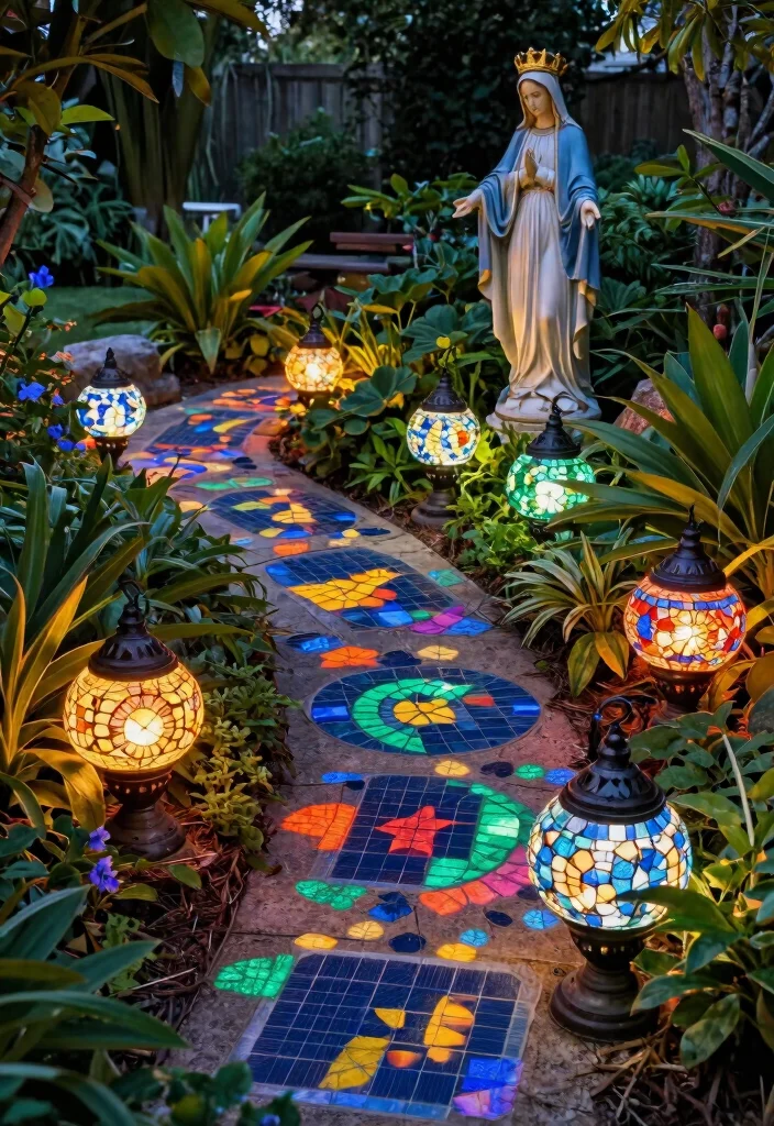 15 Bright Solar Powered Garden Path Lights Ideas 13. Solar Mosaic Light Features 0