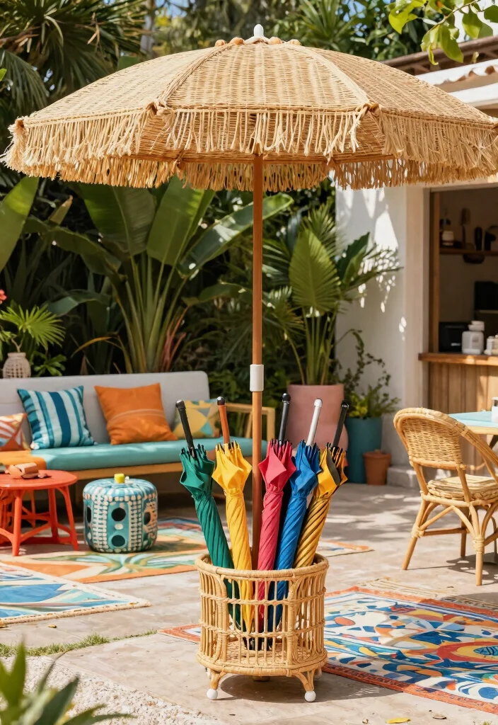 15 Chic Rattan Patio Furniture Ideas Boho Style 11. Rattan Umbrella Stand 0
