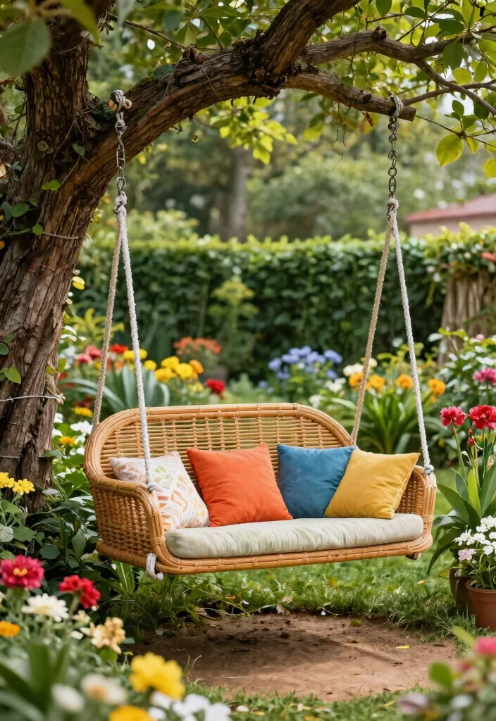 15 Chic Rattan Patio Furniture Ideas Boho Style 13. Rattan Garden Swing 0