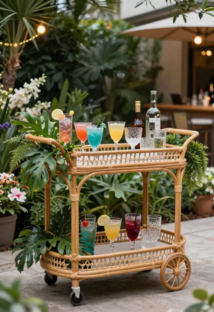 15 Chic Rattan Patio Furniture Ideas Boho Style 3. Rattan Bar Cart 0