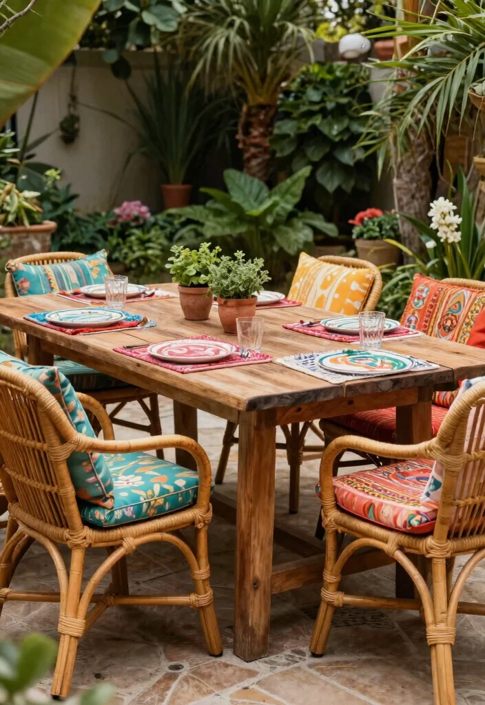15 Chic Rattan Patio Furniture Ideas Boho Style 8. Rattan Dining Chairs with Cushions 0