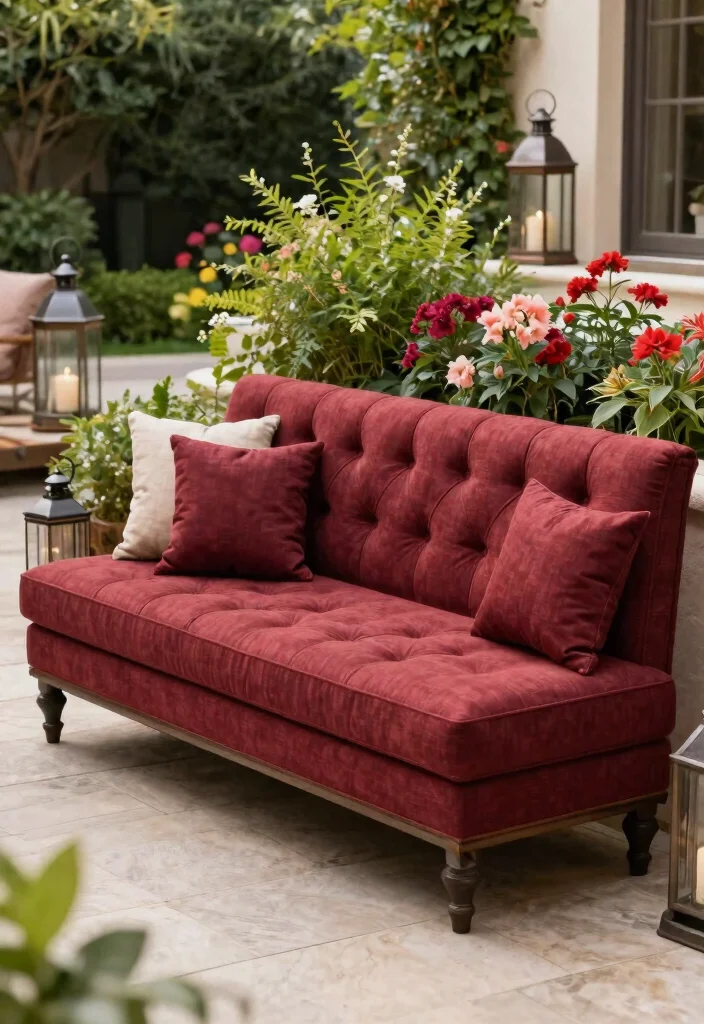15 Cozy Patio Bench Ideas for Extra Outdoor Seating 10. Tufted Upholstered Bench 0