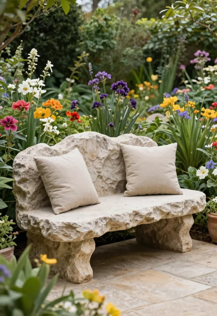 15 Cozy Patio Bench Ideas for Extra Outdoor Seating 15. Natural Stone Bench 0