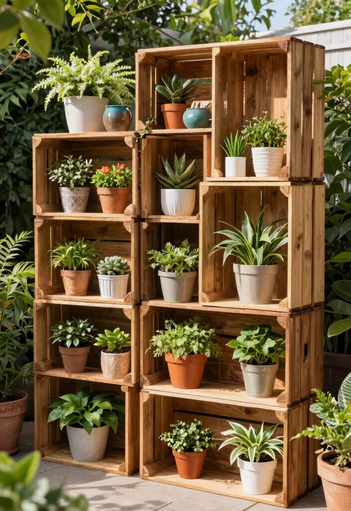15 Creative Outdoor Shelving Ideas for Gardening Enthusiasts 11 15 Creative Outdoor Shelving Ideas for Gardening Enthusiasts 11. Decorative Crate Shelves 0