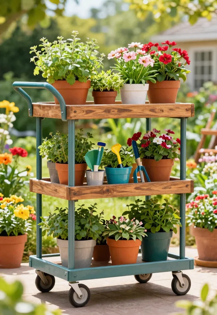 15 Creative Outdoor Shelving Ideas for Gardening Enthusiasts 4 15 Creative Outdoor Shelving Ideas for Gardening Enthusiasts 4. Garden Cart Shelving 0