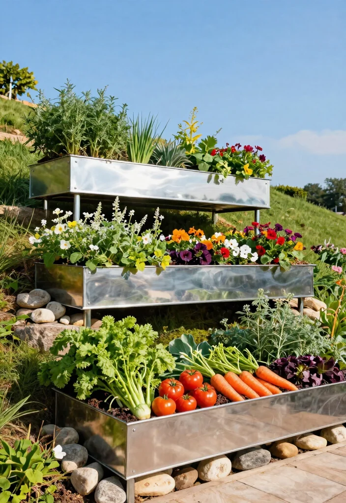 15 Durable Raised Metal Garden Bed Ideas No Rot 3. Tiered Metal Garden Beds 0