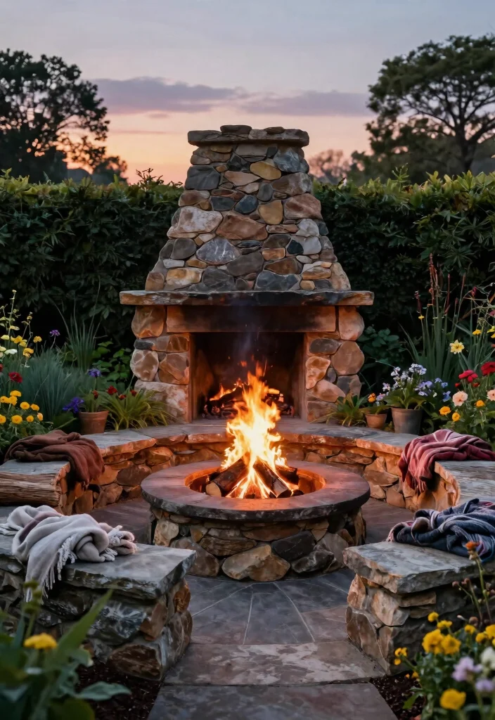 15 Easy Propane Fire Pit Ideas for Backyard Ambiance 1. Rustic Stone Fire Pit 0