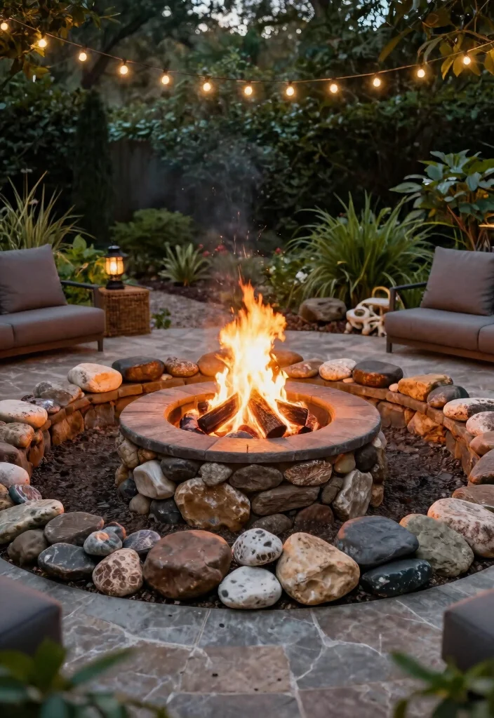 15 Easy Propane Fire Pit Ideas for Backyard Ambiance 11. Fire Pit with Decorative Stones 0