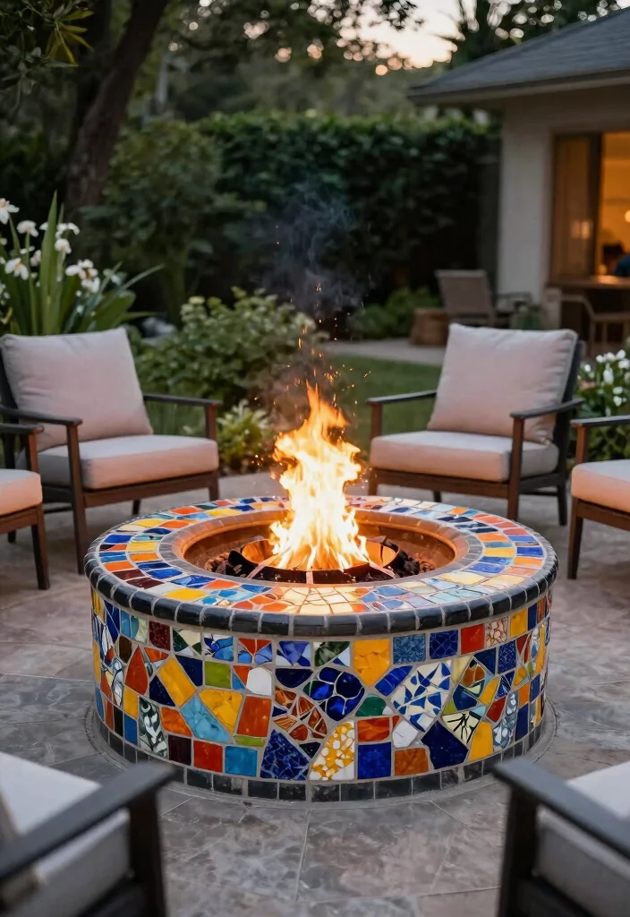 15 Easy Propane Fire Pit Ideas for Backyard Ambiance 14. Fire Pit with Mosaic Design 0