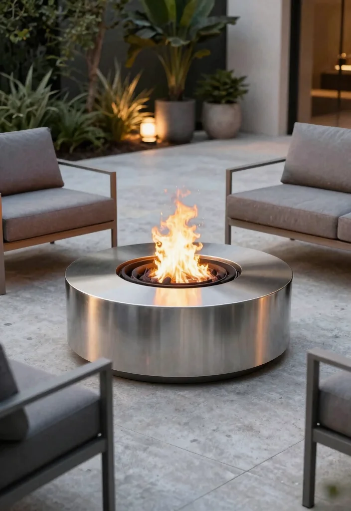 15 Easy Propane Fire Pit Ideas for Backyard Ambiance 2. Modern Circular Fire Pit 0