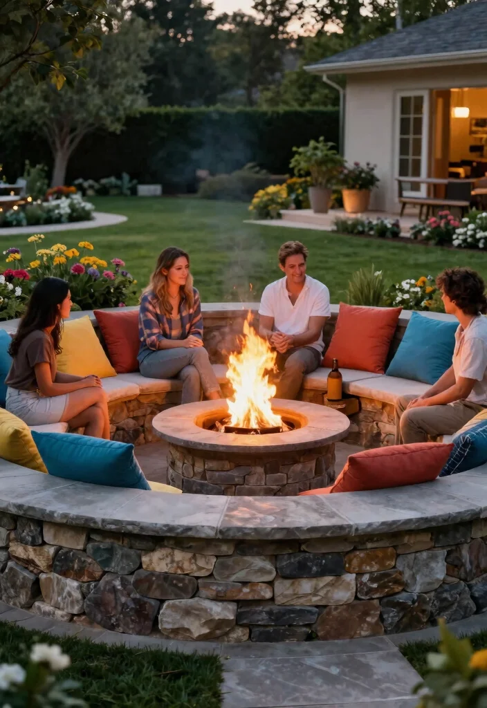 15 Easy Propane Fire Pit Ideas for Backyard Ambiance 5. Fire Pit with Seating Wall 0