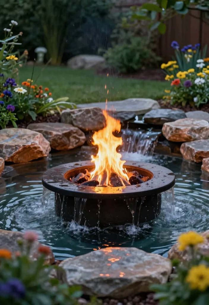 15 Easy Propane Fire Pit Ideas for Backyard Ambiance 8. Fire Pit with Water Feature 0