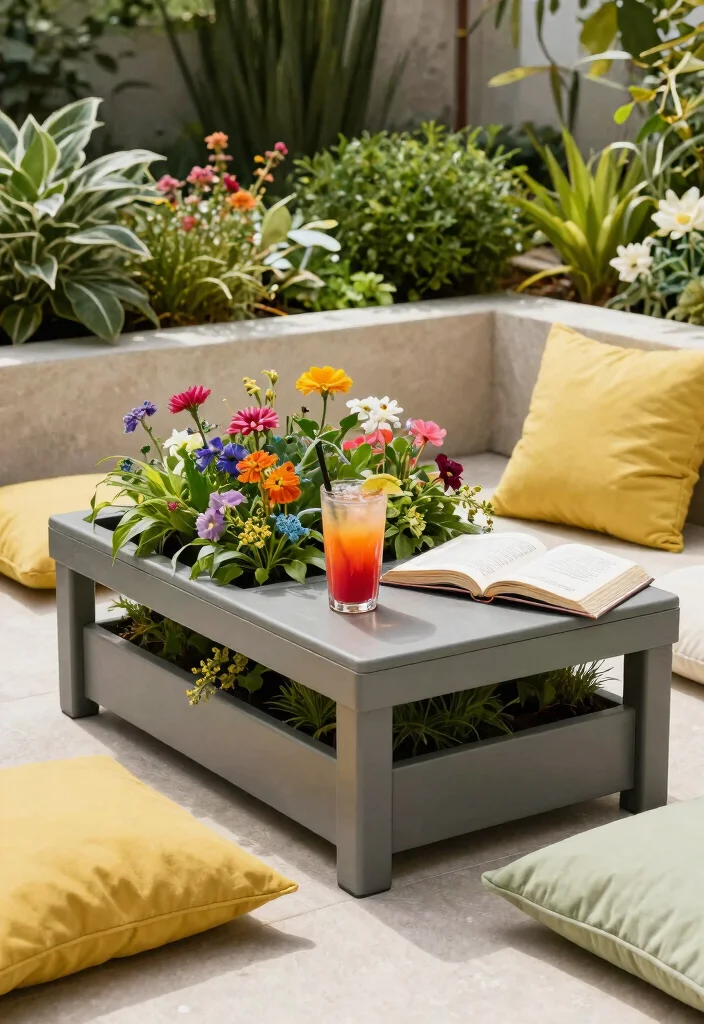 15 Handy Patio Side Table Ideas for Drinks and Books 15. Integrated Planter Table 0