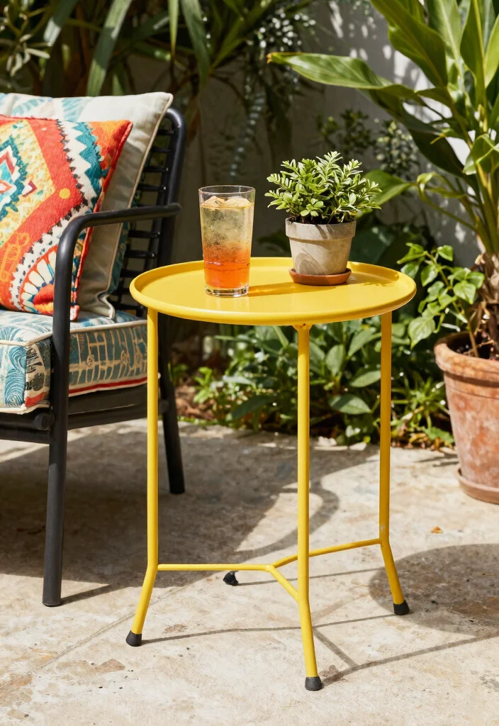 15 Handy Patio Side Table Ideas for Drinks and Books 2. Chic Metal Accent Table 0