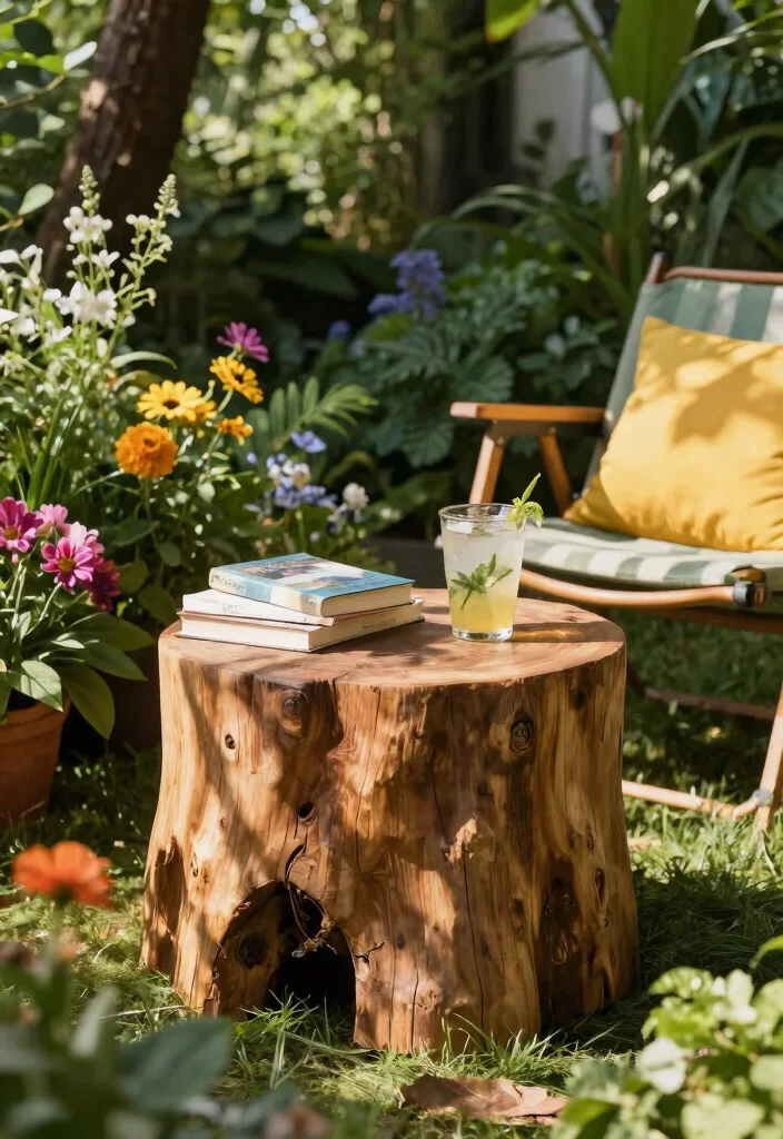 15 Handy Patio Side Table Ideas for Drinks and Books 4. Stylish Stump Table 0