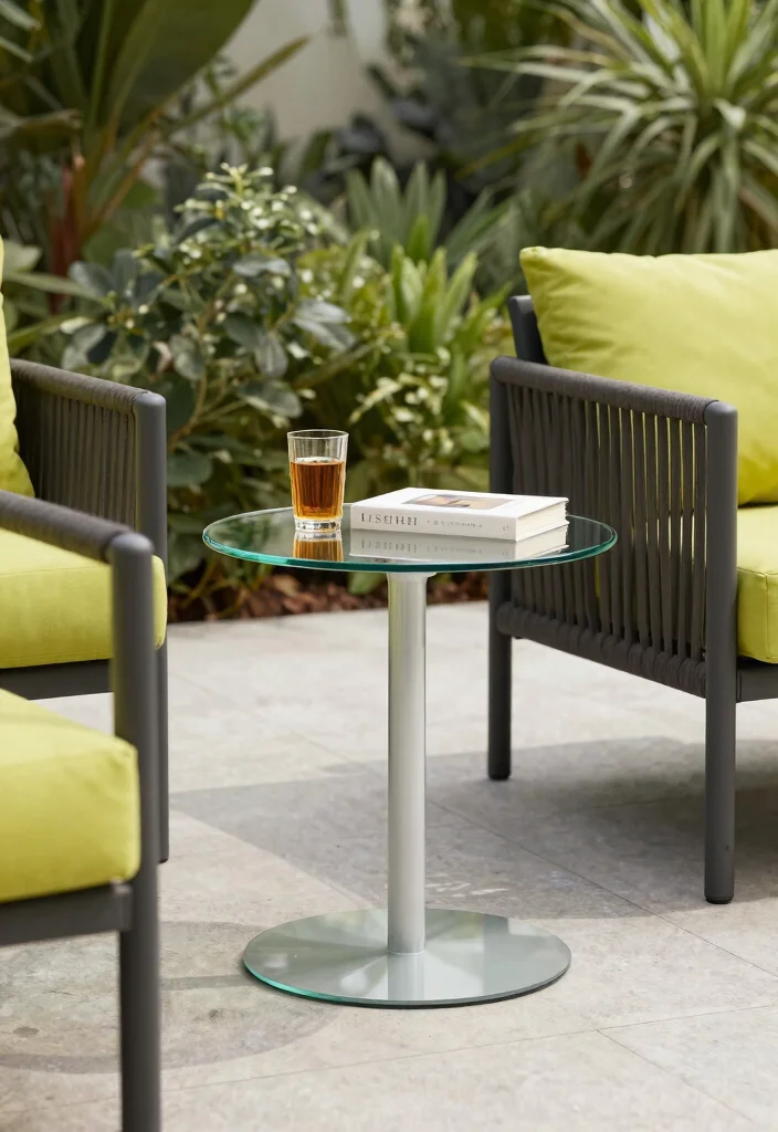 15 Handy Patio Side Table Ideas for Drinks and Books 6. Minimalist Glass Table 0