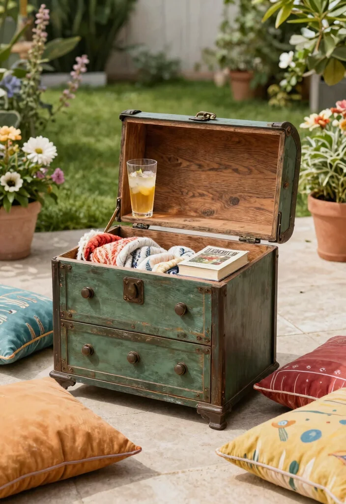 15 Handy Patio Side Table Ideas for Drinks and Books 9. Vintage Chest Table 0