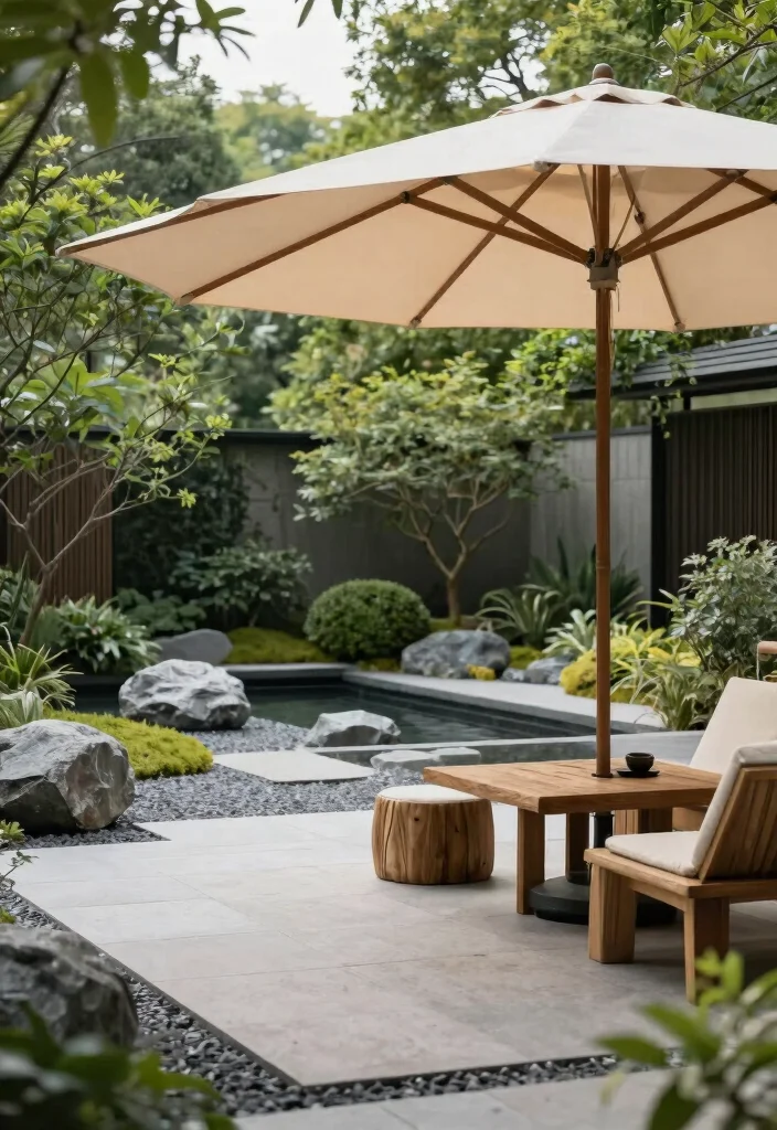 15 Huge Cantilever Umbrella Patio Ideas for Maximum Shade 14. Zen Garden Look 0