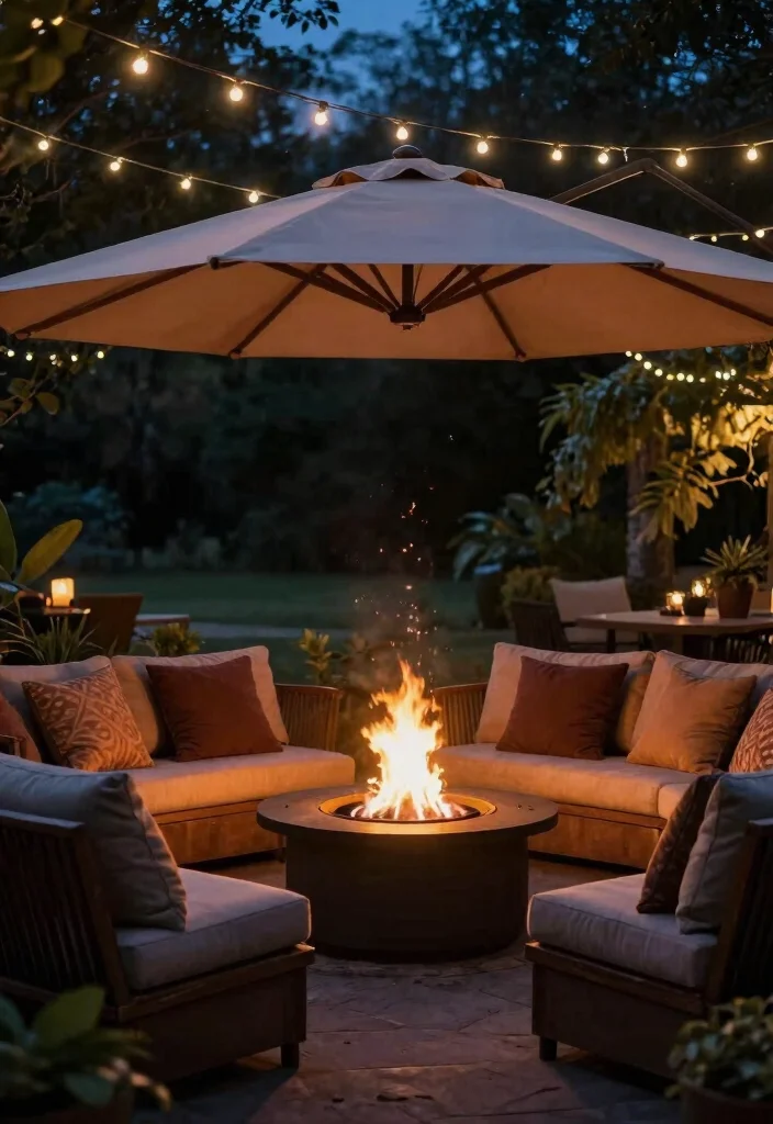 15 Huge Cantilever Umbrella Patio Ideas for Maximum Shade 15. Fire Pit Dreams 0