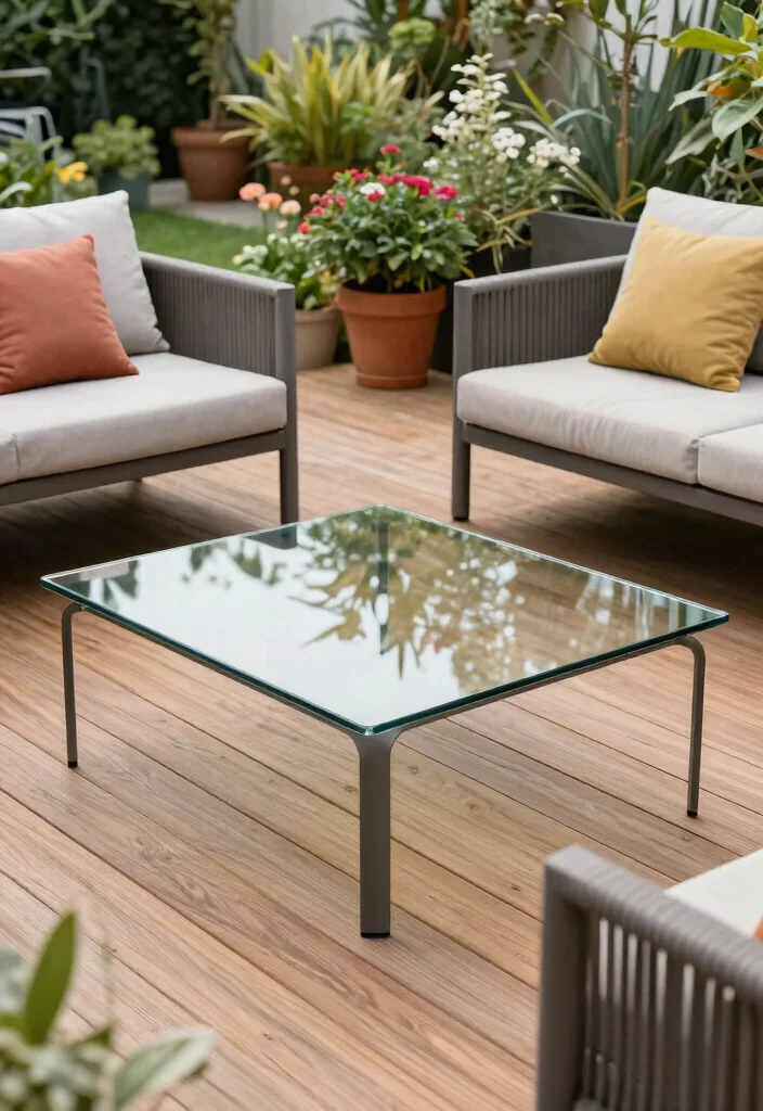 15 Modern Patio Coffee Table Ideas for Lounge Areas 1. Minimalist Glass Top Tables 0