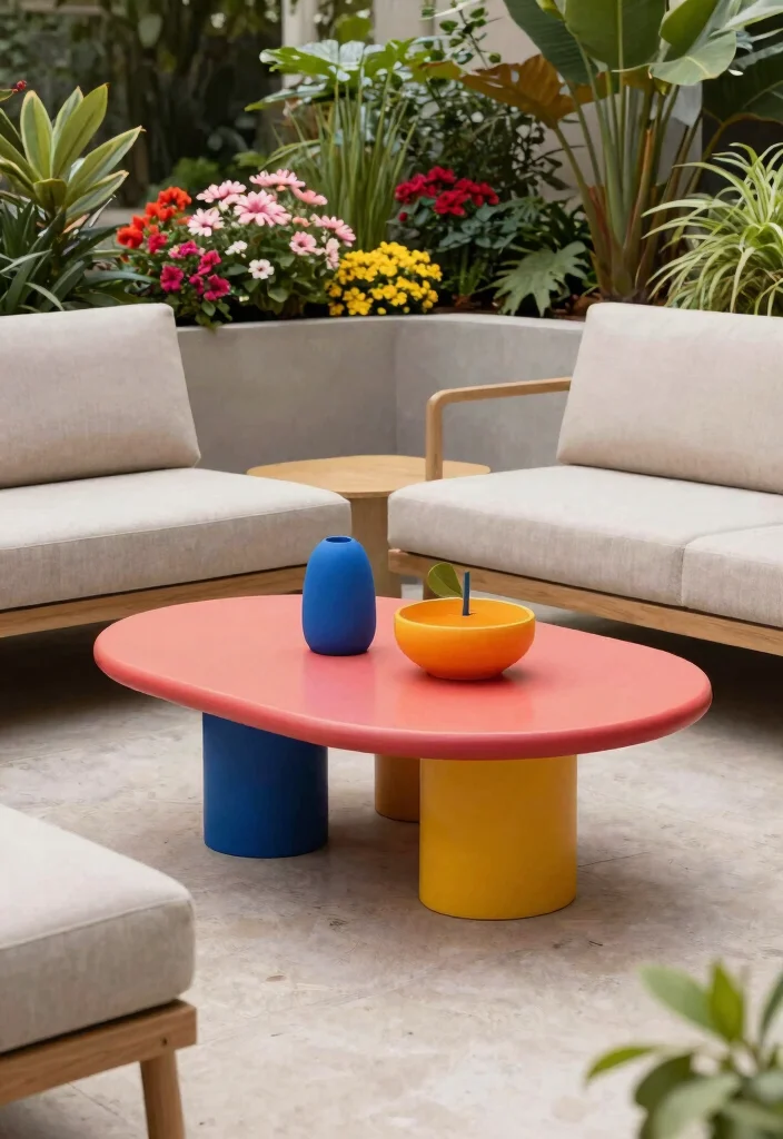 15 Modern Patio Coffee Table Ideas for Lounge Areas 13. Bold Colorful Tables 0
