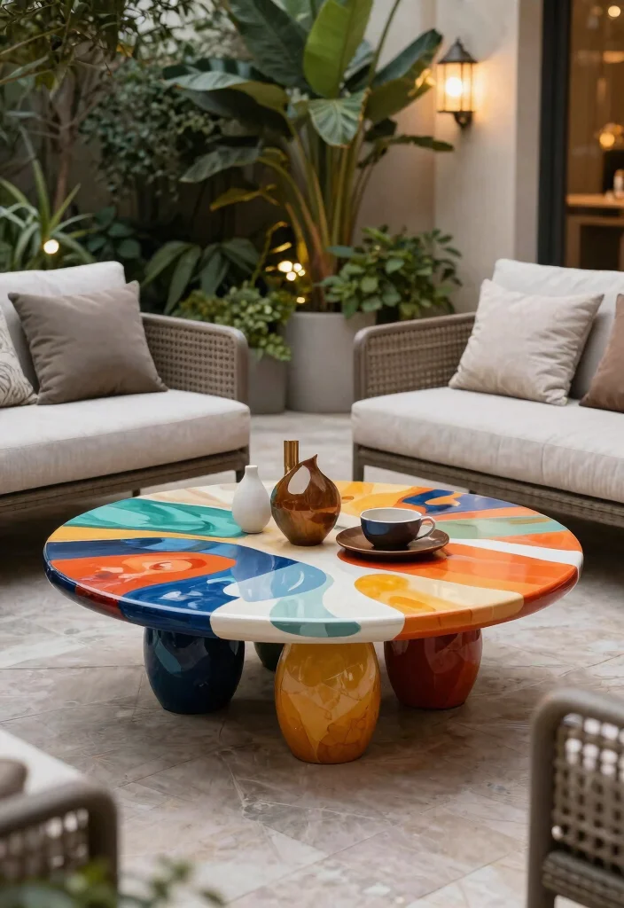 15 Modern Patio Coffee Table Ideas for Lounge Areas 15. Artistic Statement Tables 0