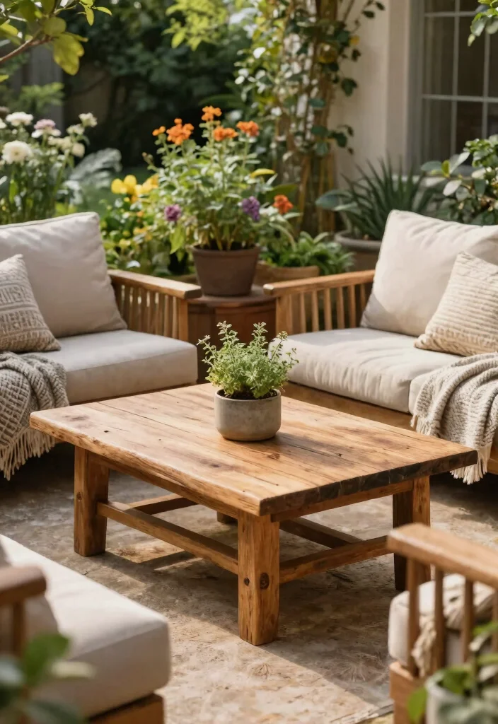 15 Modern Patio Coffee Table Ideas for Lounge Areas 2. Rustic Wooden Coffee Tables 0