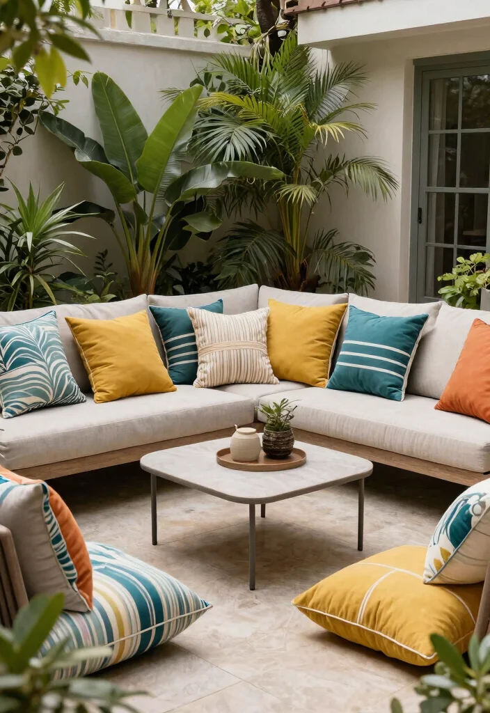 15 Pro Patio Set Up Ideas for Small Space Gardening Solutions 9. Chic Outdoor Cushions 0