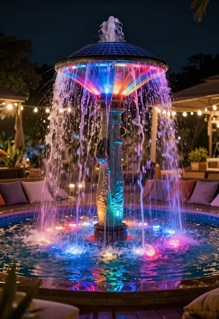 15 Relaxing Solar Fountain Ideas No Wires Needed 14. Solar Fountain with Colorful LED Lights 0