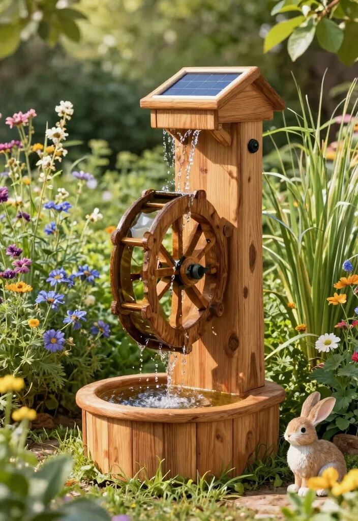 15 Relaxing Solar Fountain Ideas No Wires Needed 4. Rustic Wooden Fountain 0