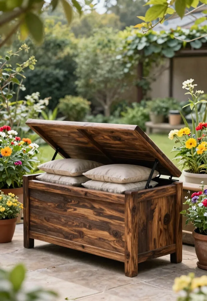 15 Smart Outdoor Cushion Storage Ideas Weatherproof 1. Stylish Storage Bench 0