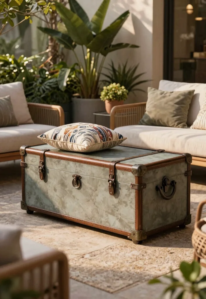 15 Smart Outdoor Cushion Storage Ideas Weatherproof 6. Stylish Trunks and Ottomans 0