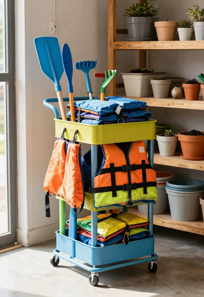 15 Space Saving Kayak Garage Storage Ideas Hoists Racks 10. Rolling Storage Carts 0