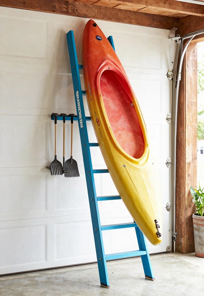 15 Space Saving Kayak Garage Storage Ideas Hoists Racks 14. Ladder Storage Systems 0