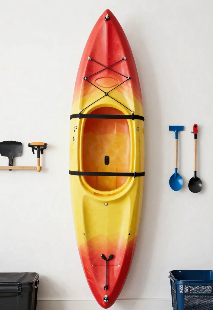 15 Space Saving Kayak Garage Storage Ideas Hoists Racks 5. Hook and Loop Straps 0