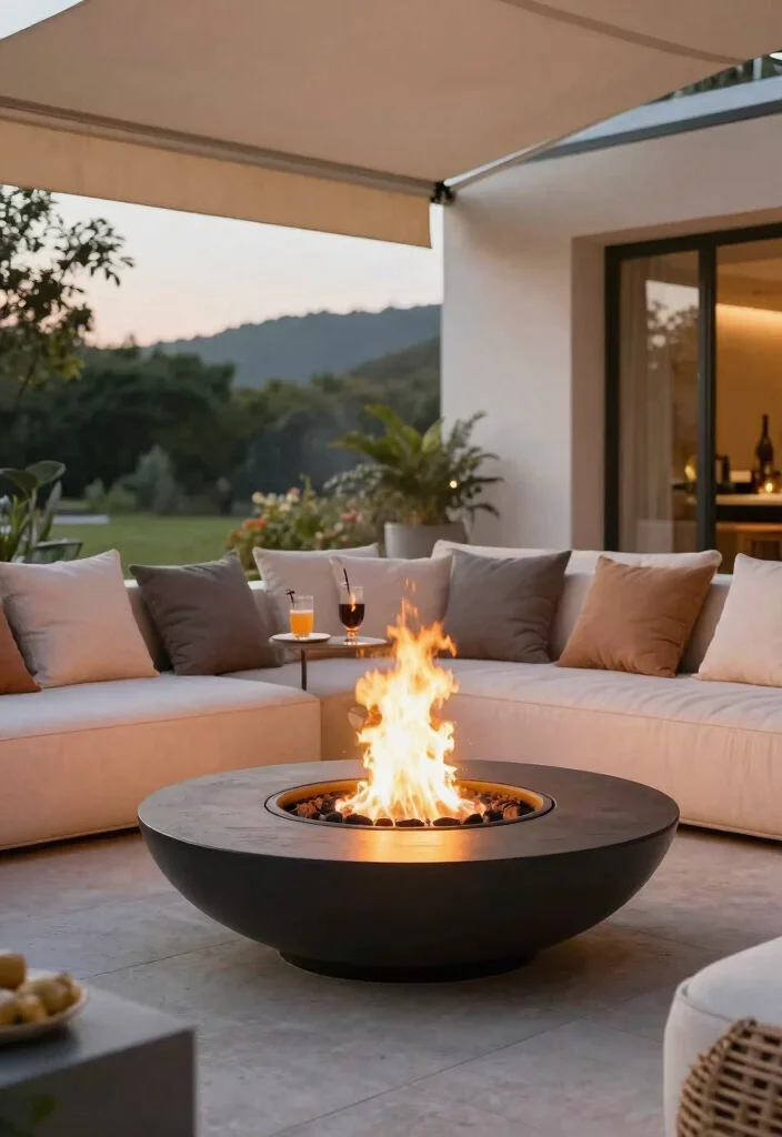 15 Stunning Outdoor Fire Bowl Patio Ideas for Ambiance 5. Elevated Fire Bowl with Seating 0