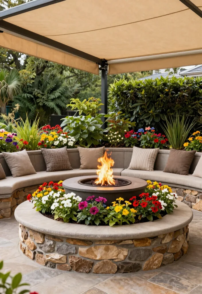 15 Stunning Outdoor Fire Bowl Patio Ideas for Ambiance 6. Fire Bowl with Integrated Planters 0