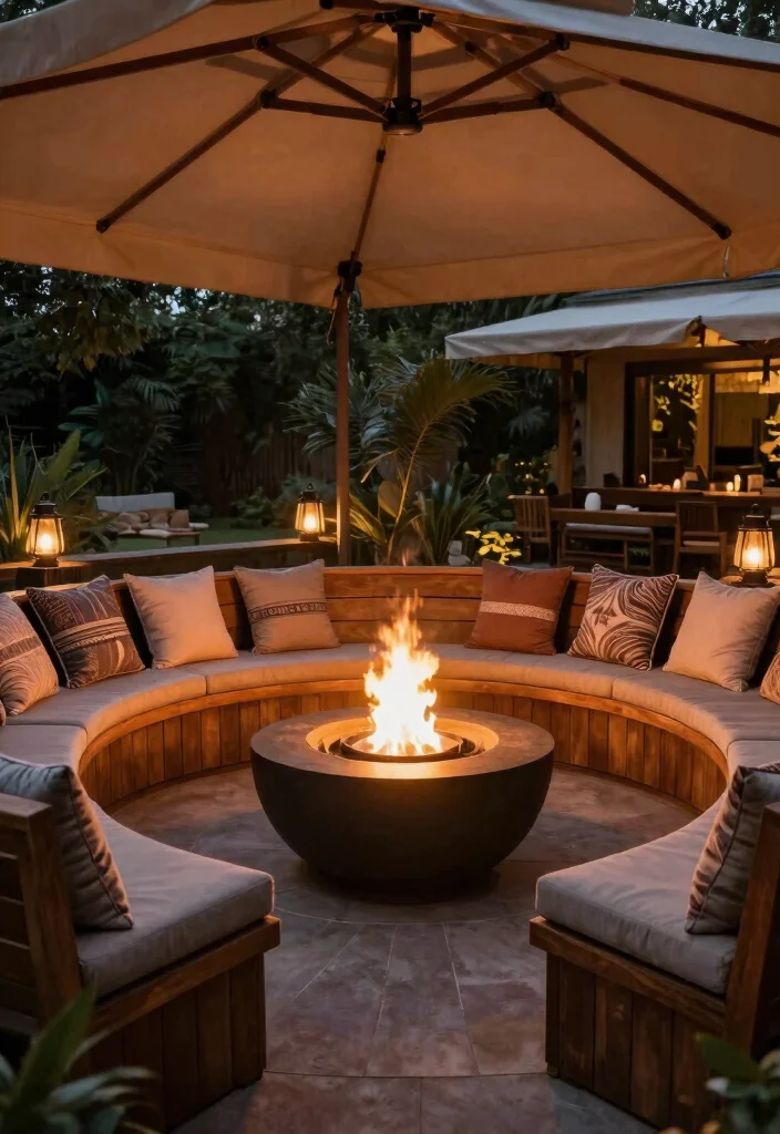 15 Stunning Outdoor Fire Bowl Patio Ideas for Ambiance 7. Circular Fire Bowl with Seating Nook 0