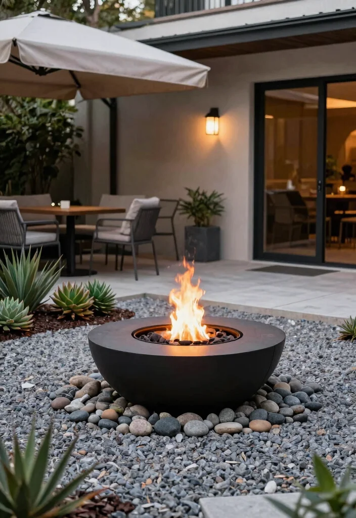 15 Stunning Outdoor Fire Bowl Patio Ideas for Ambiance 9. Fire Bowl with Surrounding Gravel 0