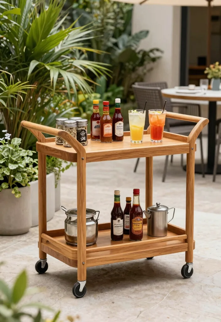 15 Ultimate Offset Smoker Ideas for Backyard Pitmasters 2. Sleek Teak Bar Cart for Grilling Essentials 0