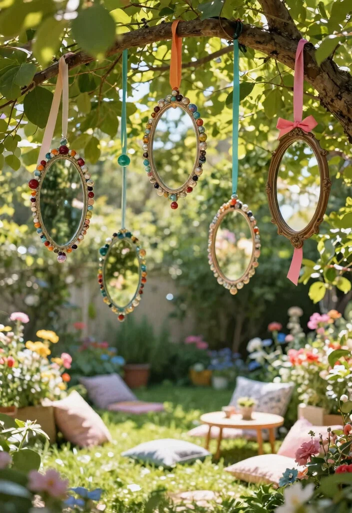 15 Unique Outdoor Mirror Inspiration for Your Secret Garden 5. Hanging Mirrors for Whimsical Touch 0
